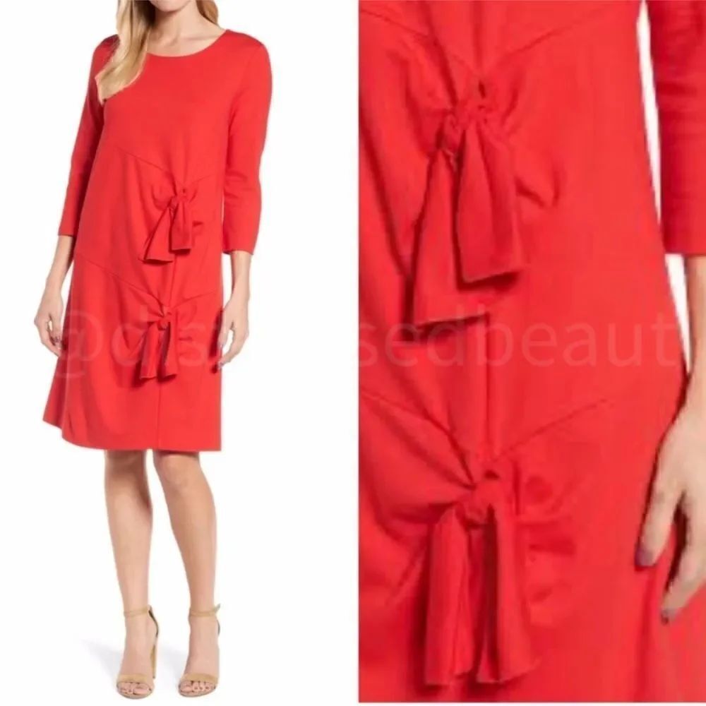 Halogen Red Quarter Sleeve Dress With Side
Bow Detail NWT